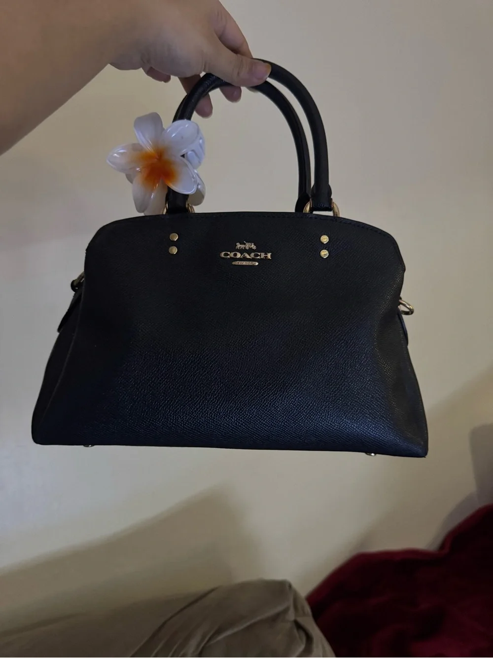 Coach Black Leather Dome Satchel with Gold Hardware